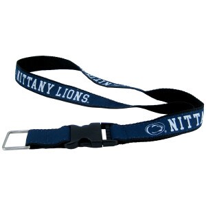 navy and black lanyard with repeating Penn State Athletic Logo and Nittany Lions
